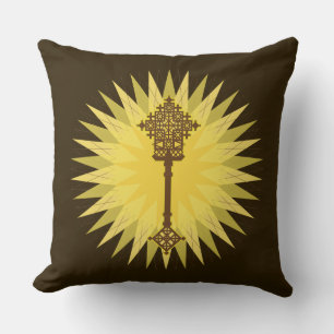 Brown Traditional Ethiopian Cross Design Kissen