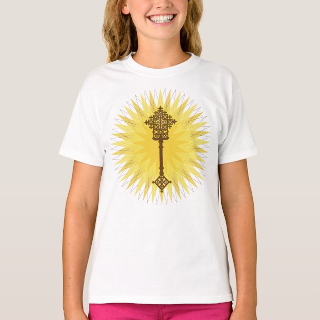 Brown Traditional Ethiopian Cross Design T-Shirt (Vorderseite)