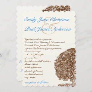 Brown Tree Aqua Blue Forest Wedding Einladung