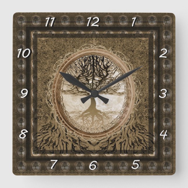 Brown Tree of Life Pattern Quadratische Wanduhr (Vorderseite)