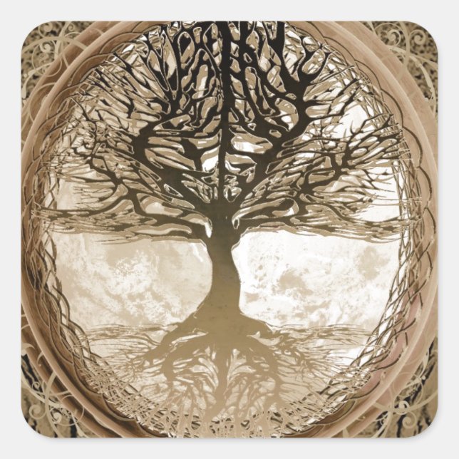 Brown Tree of Life Pattern Quadratischer Aufkleber (Vorderseite)