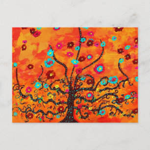 Brown Tree of Life W/ Blume & Orange Color Boho Postkarte