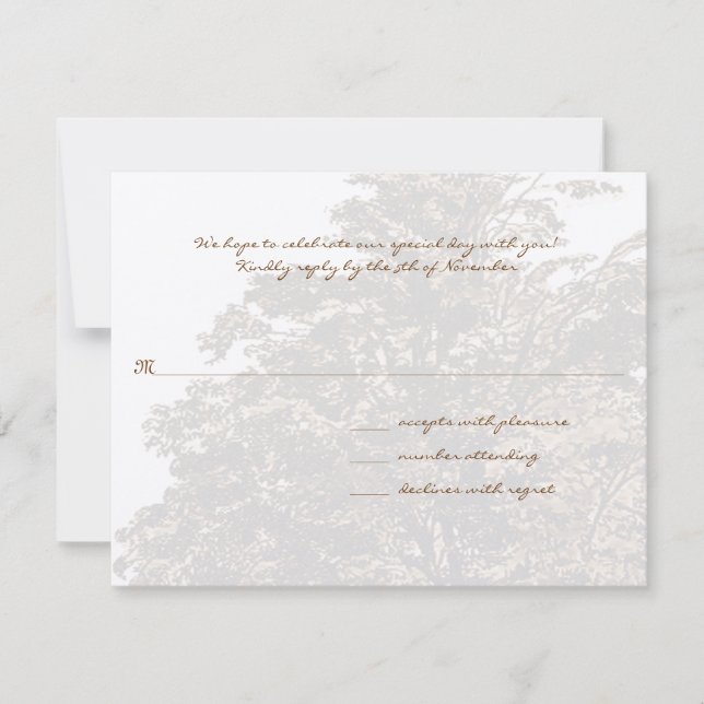 Brown Tree Wedding Monogram Response Card Einladung (Vorderseite)