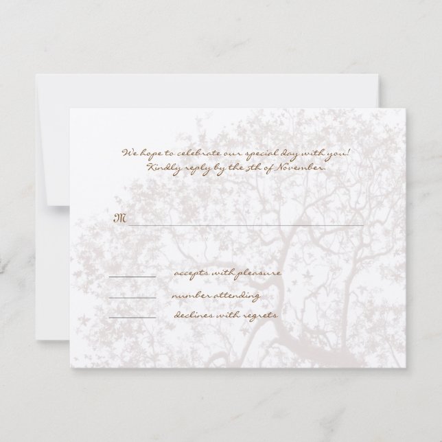 Brown Tree Wedding Monogram Response Card RSVP Karte (Vorderseite)