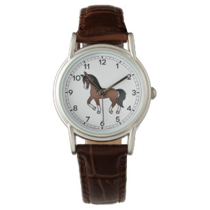 Brown Trotting Horse Niedlicher Cartoon Illustrati Armbanduhr