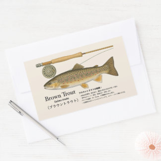 Brown Trout (Salmo trutta) – Japanese Illust Rechteckiger Aufkleber