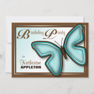 Brown Türkise Butterfly Geburtstagsparty lädt ein Einladung