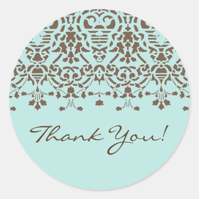 Brown & Turquoise Damask Danke Sticker (Vorderseite)