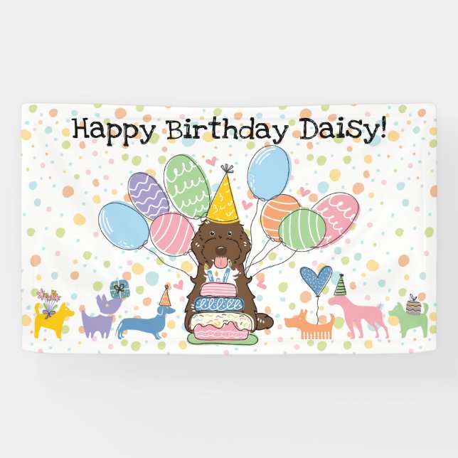 Brown Tuxedo Cockapoo Cavapoo Dog Birthday Party Banner (Horizontal)