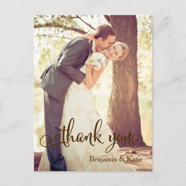 Brown Typografy Wedding Danke Postcard Postkarte (Vorderseite)