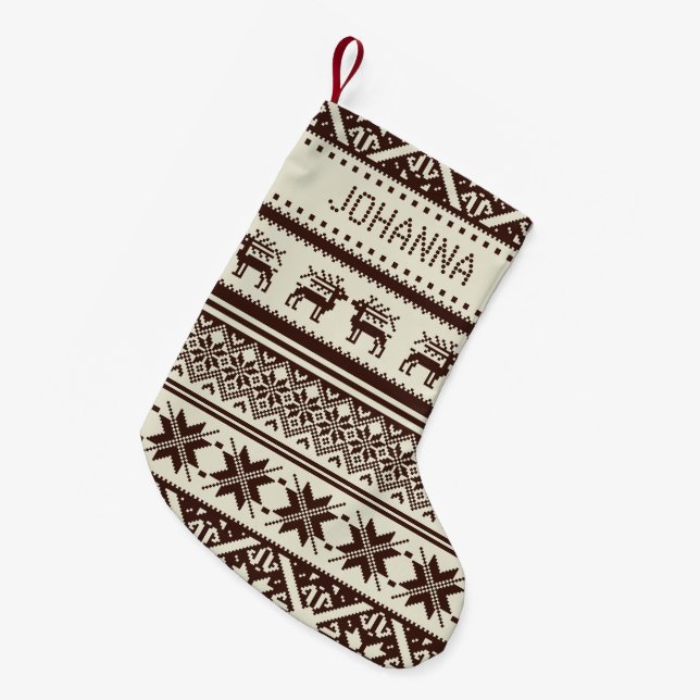 Brown u. beige hässliche Weihnachtsstrickjacke - Kleiner Weihnachtsstrumpf (Vorderansicht (hängend))