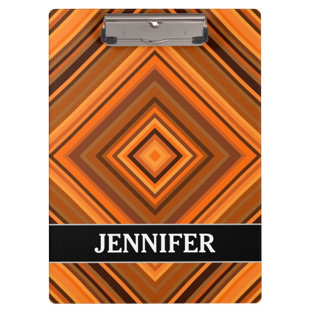 Brown u. orange Quadrat-Muster + Individueller Klemmbrett (Vorderseite)