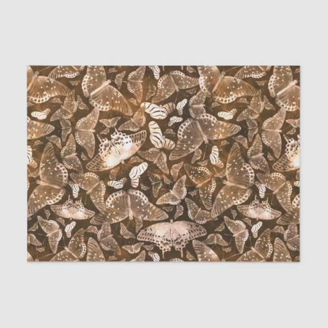 Brown und beige Schmetterlings-Muster Seidenpapier (Vorderseite)