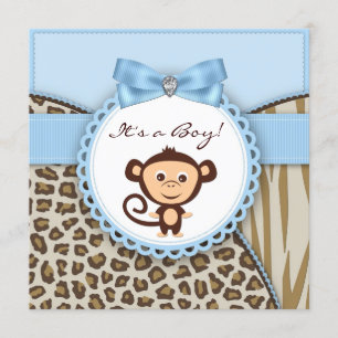 Brown und blaue Affe-Babyparty Einladung