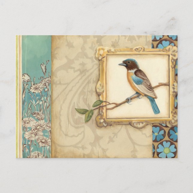 Brown und blauer Vogel auf einer Niederlassung, Postkarte (Vorderseite)