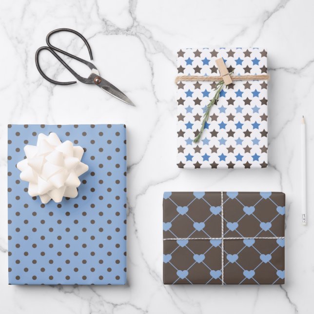 BROWN- UND BLUE-PATTERN GESCHENKPAPIER SET (Vorderseite)