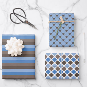 BROWN- UND BLUE-PATTERN GESCHENKPAPIER SET