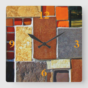 Brown und orange Fliesen Quadratische Wanduhr