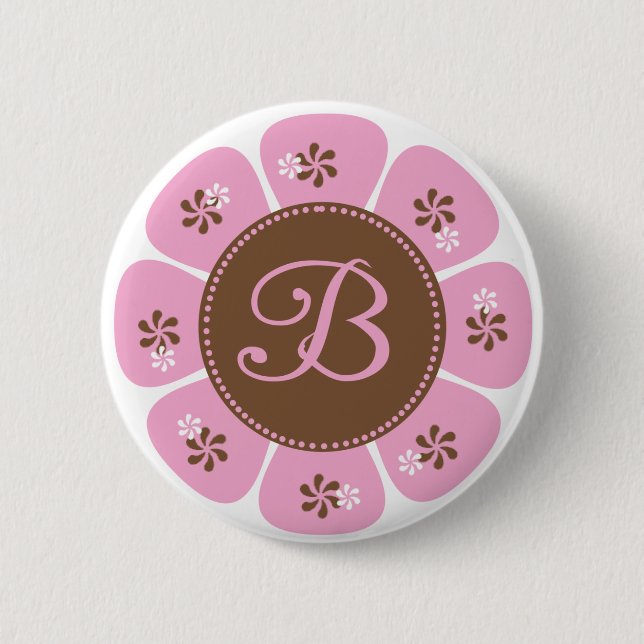 Brown und rosa Monogramm B Button (Vorderseite)