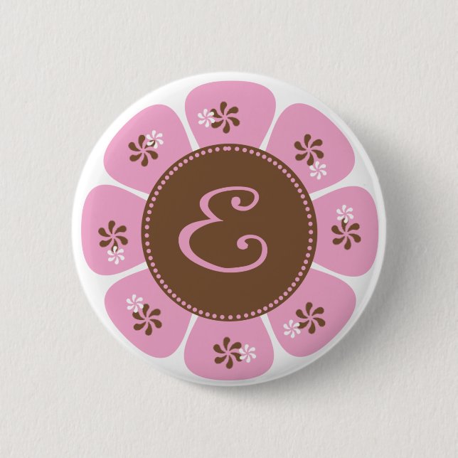 Brown und rosa Monogramm E Button (Vorderseite)