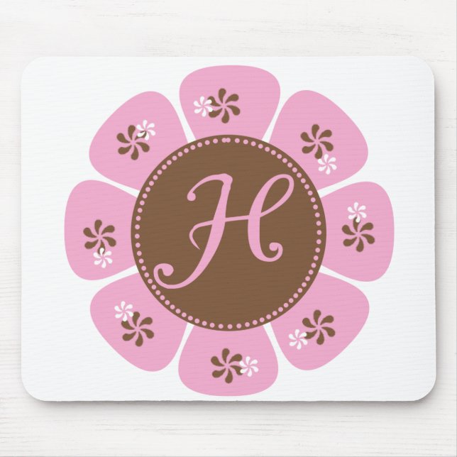 Brown und rosa Monogramm H Mousepad (Vorne)