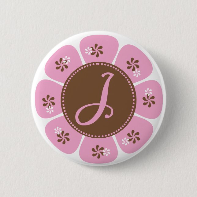 Brown und rosa Monogramm J Button (Vorderseite)