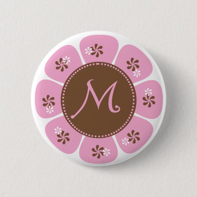 Brown und rosa Monogramm M Button (Vorderseite)