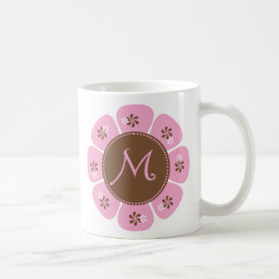 Brown und rosa Monogramm M Kaffeetasse