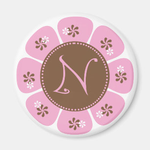 Brown und rosa Monogramm N Magnet