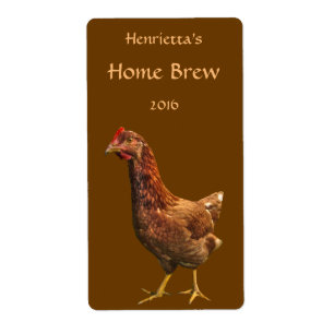 Brown und rote Henne-Huhn-Bier-Aufkleber
