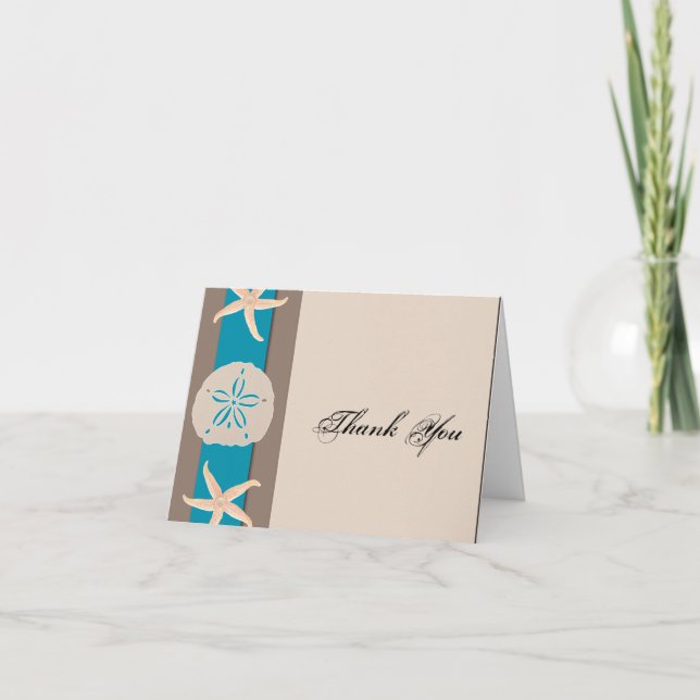 Brown und Türkisstarfish-Hochzeit danken Ihnen Dankeskarte (Vorderseite)