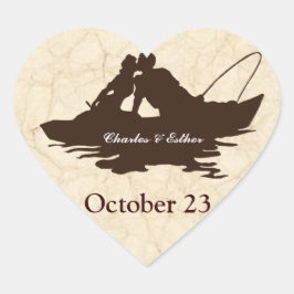 Brown Vintag Fishing Liebhaber Save the Date Herz-Aufkleber