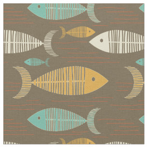 Brown Vintag Kitsch Fish Fabric Stoff