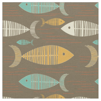 Brown Vintag Kitsch Fish Fabric Stoff