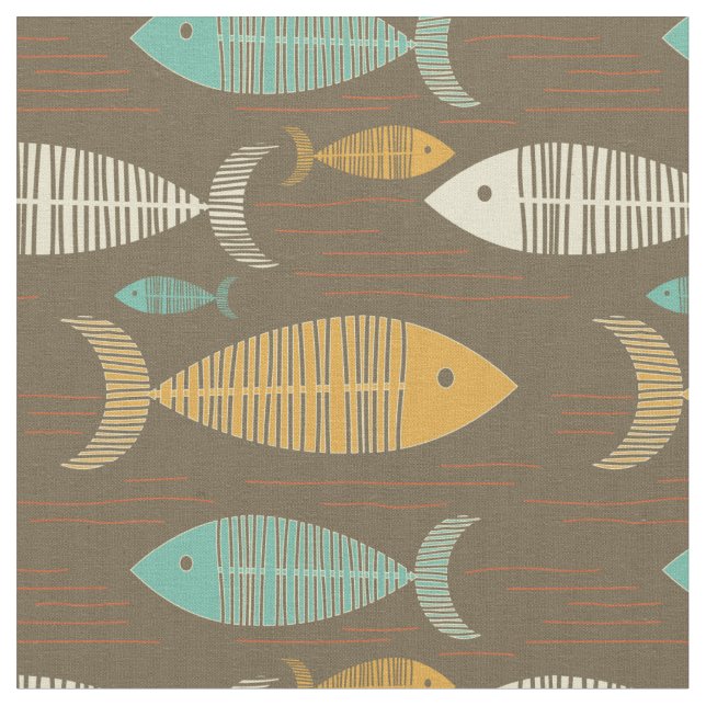 Brown Vintag Kitsch Fish Fabric Stoff (Nahaufnahme)