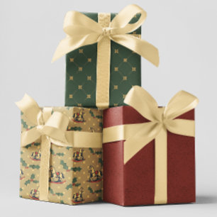 Brown Vintag Rocking Horse Holly Weihnachten Geschenkpapier Set