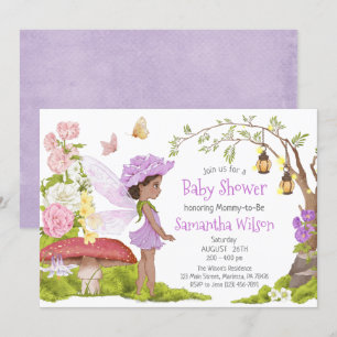 Brown Violet Fairy Floral Baby Dusche Einladung