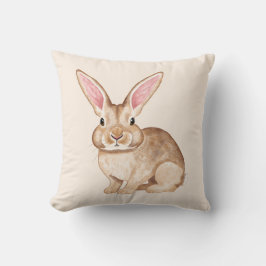 Brown Watercolor Bunny With Big Ears On Beige Kissen