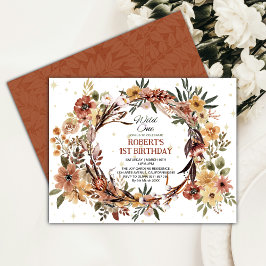 Brown Watercolor Wild One Jungle Safari Geburtstag Einladung