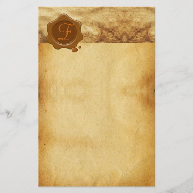BROWN WAX SIEGEL PARCHMENT Monogramm Briefpapier (Vorderseite)