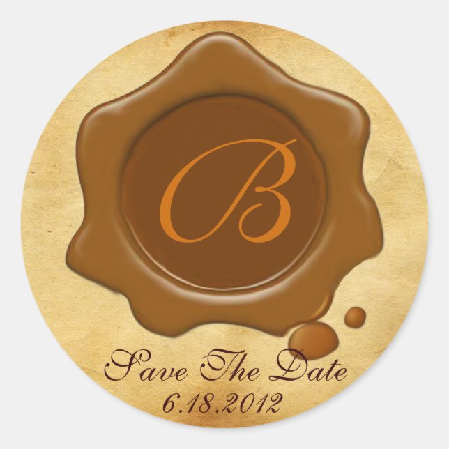 BROWN WAX SIEGEL PARCHMENT Monogramm Runder Aufkleber (Vorderseite)