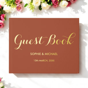 Brown Wedding Bride Groom Monogram Foil Guestbook Gästebuch
