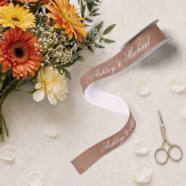 Brown Wedding Elegante Calligraphy Einfache Skript Satinband (Von Creator hochgeladen)