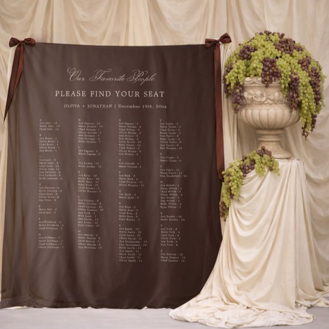 Brown Wedding Seating Chart Alphabetical Fabric Wandteppich (Von Creator hochgeladen)