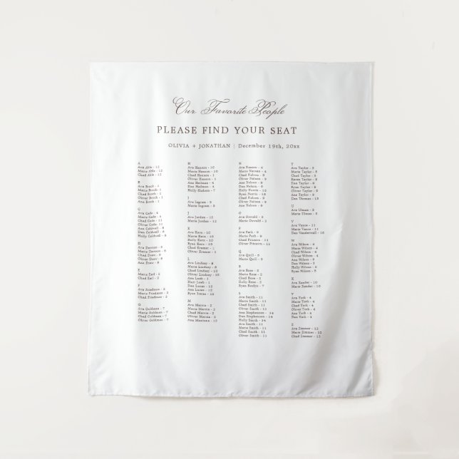 Brown Wedding Seating Chart Alphabetical Fabric Wandteppich (Vorderseite)