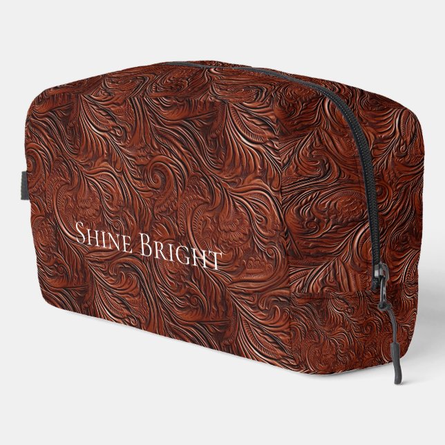 Brown Western Cowgirl Bohemisch Chic Leaf Waschbeutel (Rechte Ecke)