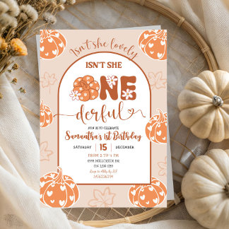 Brown Whimsical Retro Pumpkin Onederfull Geburtsta Einladung