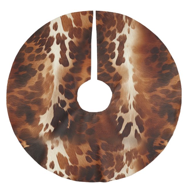 Brown White Animal Cowhid Polyester Weihnachtsbaumdecke (Vorderseite)