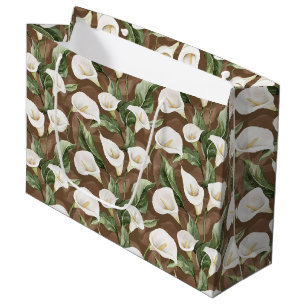 Brown White Calla Lily Floral Brautparty Große Geschenktüte