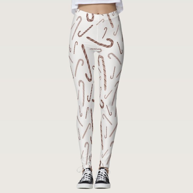 Brown & White Candy Cane Muster Leggings (Vorderseite)
